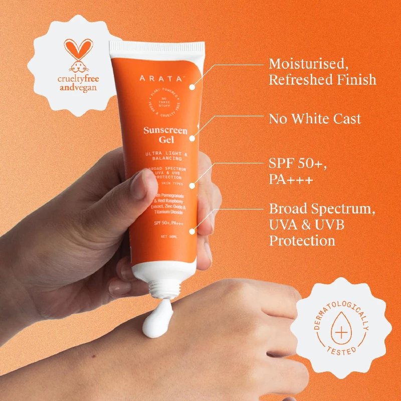 Arata SPF 50+ PA+++ Lightweight Sunscreen Gel Cream, 50 ml-2.webp